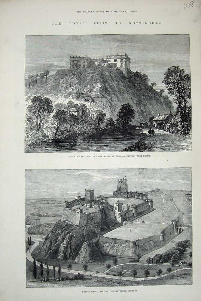 Original Old Antique Print 1878 Nottingham Midland Counties Art Museum Castle