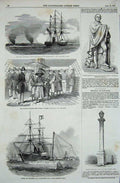 Original Old Antique Print 1854 Statue Lord Saumares Ship Penelope Southampton