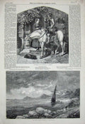 Original Old Antique Print Art 1850 Ship Wreck Shore Beach Knight Horse Uniform