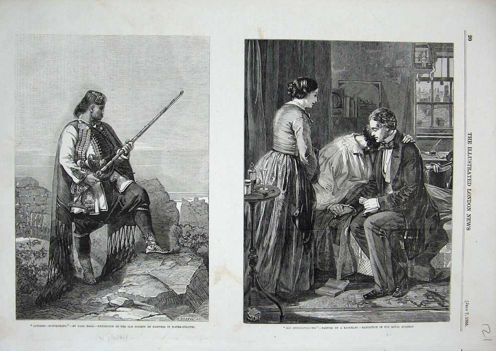Original Old Antique Print 1855 Outpost Montenegro Schoolfellows Art Academy