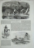 Old Antique Print 1855 Engineers Camp Maurice River Iroquois Chief Madras 19th