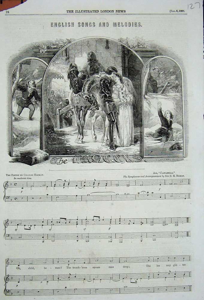 Original Old Antique Print 1856 English Songs Melodys The Dancers Music Lyrics