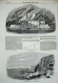 Original Old Antique Print Aqueduct Trieste Machine Rooms 1856 Works Building