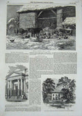 Original Old Antique Print Swallowfield Reading Mitford 1855 Farmyard Exchange