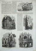Old Antique Print 1864 Brunswick Cathedral Market Canal Portal Rath-Haus 19th