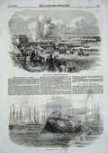 Original Old Antique Print 1854 Ship Accident Hull Siege Chatham Springing Mine