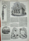 Old Antique Print 1849 Newark Exchange Crozier Wykeham Inverness Statue 19th
