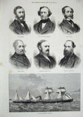 Old Antique Print 1876 Ship Australia Earl Stanhope Harlech Erne Gerard 19th