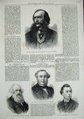 Original Old Antique Print 1876 Pierrepony Chamberlain Perier Egerton Leigh Men