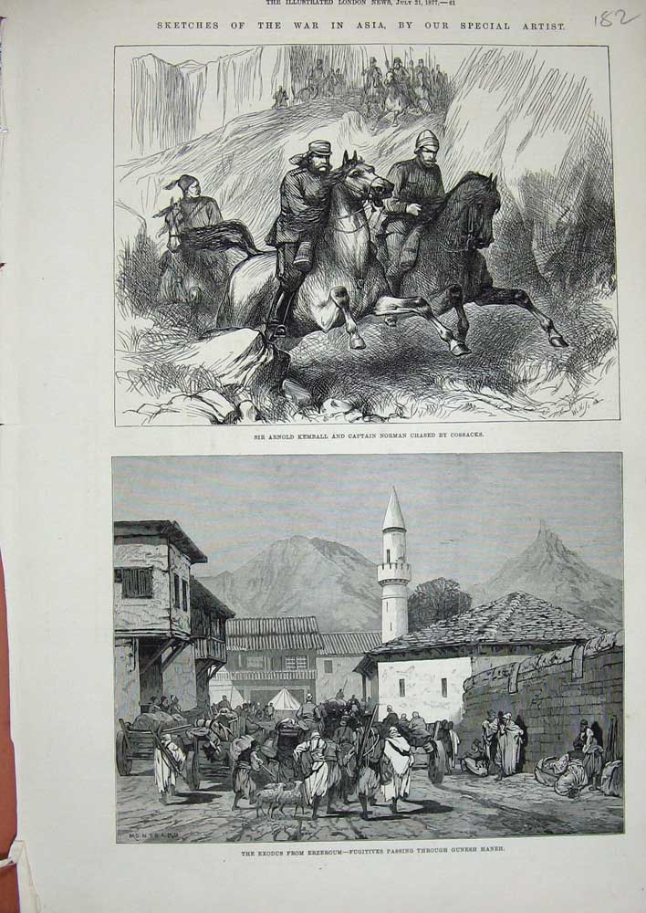 Original Old Antique Print 1877 War Asia ArnKemball Norman Cossacks Erzeroum