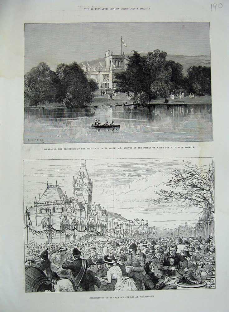 Old Antique Print 1887 Greenlands Smith Henley Queen'S Jubilee Winchester 19th