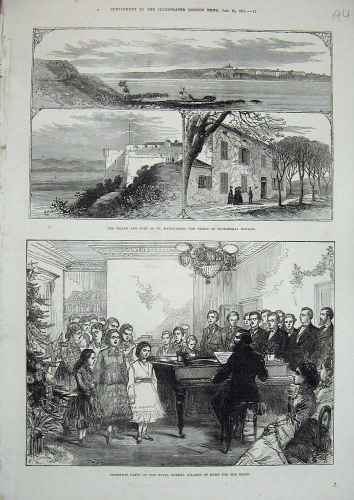 Original Old Antique Print 1874 Christmas Royal College Blind Island Marguerite