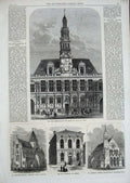 Old Antique Print 1867 Campanile Hotel Ville Paris Aberdeen Church Romsey 19th
