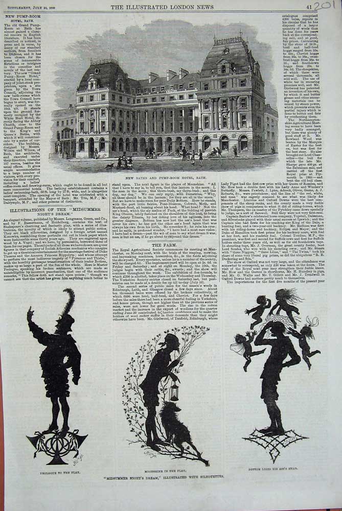 Old Antique Print 1869 Baths Pump Room Hotel Bath Silhouettes Moonshine 19th