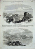 Old Antique Print 1870 Ragusa Dalmatia Borgi Pille Suburb Gravoso Hills 19th