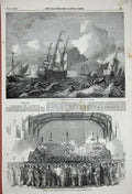 Original Old Antique Print Brisk Gale Sea Ships 1852 Engineers Meeting Martin'S