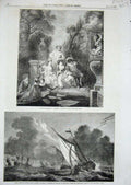 Original Old Antique Print 1857 Fete Champetre Art Stormy Sea Texel Ships Boats