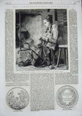 Original Old Antique Print Girl Parish Rattvik Dalecarlia Fireside 1862 Medal