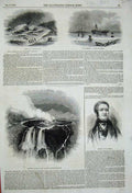Old Antique Print 1844 Eruption Volcano Mouna Roa Sandwich Premier Ship 19th