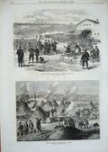 Old Antique Print Charcoal Bois De Boulogne 1871 Rifle Guards Vincennes 19th