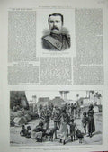 Original Old Antique Print 1885 Major Brophy Highlanders Nile Camel Dongola War