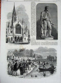 Old Antique Print 1861 Peter'S Church Statue Robert Hall Boats Regent'S 19th