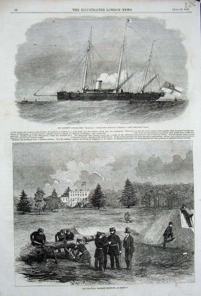 Old Antique Print 1856 Queen Steam Ship Seagull Mantagu O'Reilly Sunbury 19th