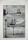 Original Old Antique Print 1881 H.M.S Inflexible Portsmouth Gilkicker Compasses