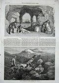 Old Antique Print 1857 Deer Stag Hunting Hounds Tavistock House Theatre 19th