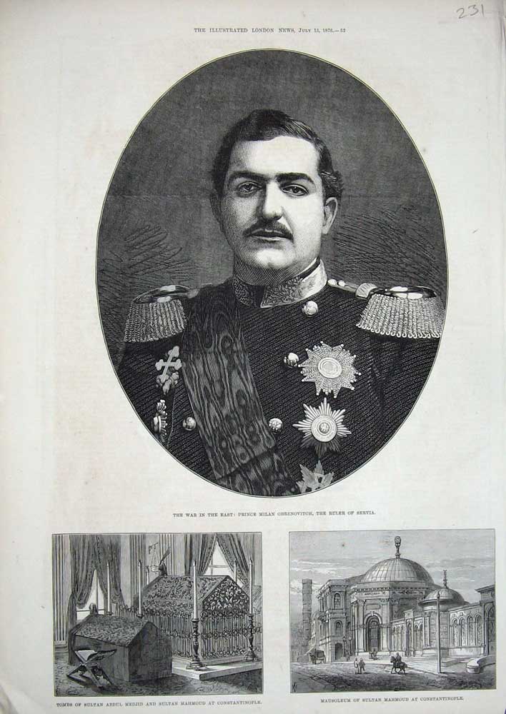 Old Antique Print War 1876 Prince Milan Obrenovitch Servia Constantinople 19th