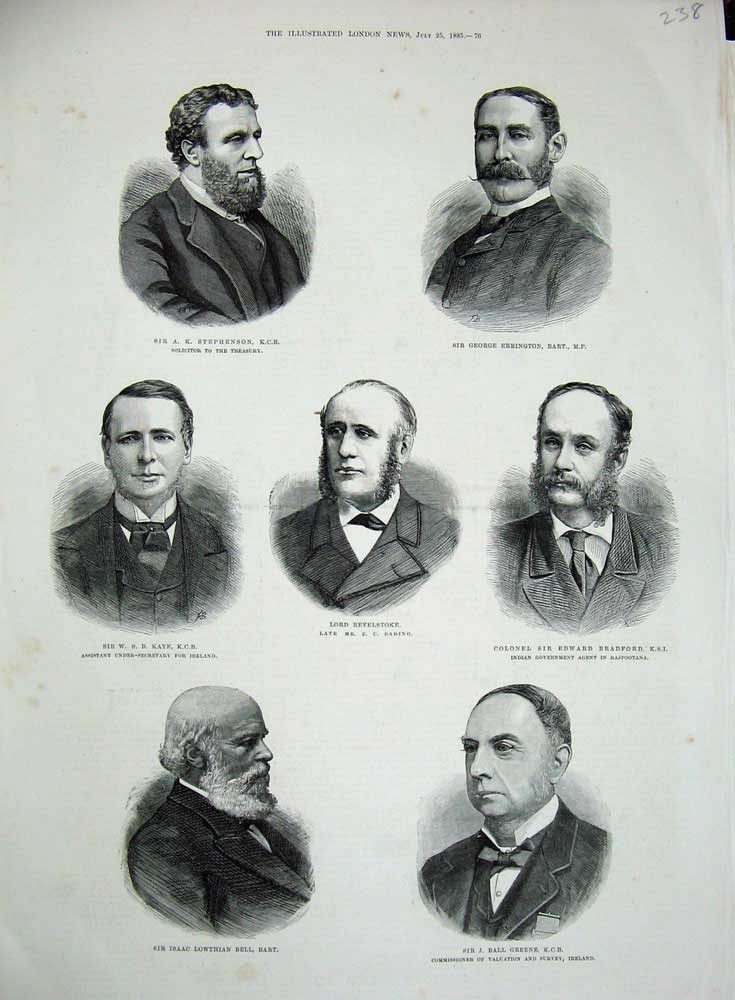 Old Antique Print 1885 Bell Greene Bradford Errington Stephenson Kaye Men 19th
