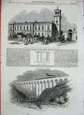 Old Antique Print 1844 Railway Folkestone Train Viaduct Croydon Station 19th