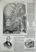 Original Old Antique Print 1850 Bishop Norwich Jeffrey Grammar School Lichfield