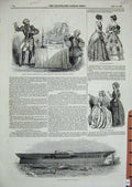 Old Antique Print 1846 Steam Ship Moozoffer Womens Fashion Theatre James 19th