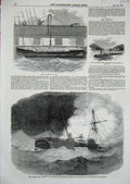 Original Old Antique Print 1852 Fire Amazon West India Mail Steam Ship Landella