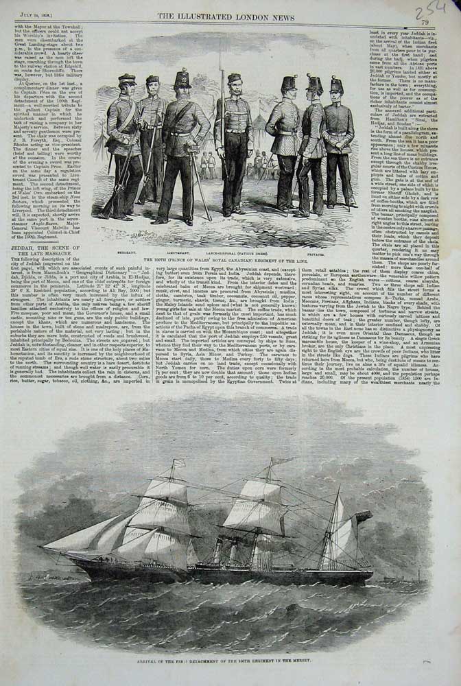 Original Old Antique Print Prince Wales Royal Canadian Siers 1858 Ship Mersey
