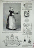 Old Antique Print 1847 Silver Inkstand Papworth Architect Chocolate Girl 19th