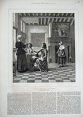 Old Antique Print Interior Dutch House 1877 People Table Chair Hooge Art 19th