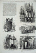 Original Old Antique Print 1868 Lancaster Church Castle Staircase King'S Arms