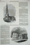Original Old Antique Print 1845 Terra Cotta Church Bolton Bramshill House 19th