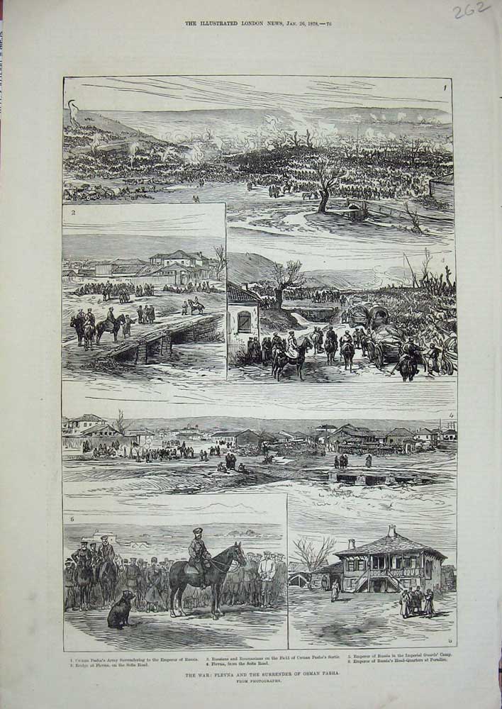 Old Antique Print 1878 War Plevna Osman Pasha Army Russian Camp Poradim 19th