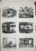 Old Antique Print 1877 War Matchin Turkish House Rustchuk Hospital Study 19th