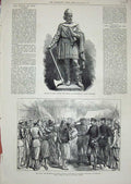 Old Antique Print 1877 Statue King Alfred Wantage War Emperor Russia Army 19th