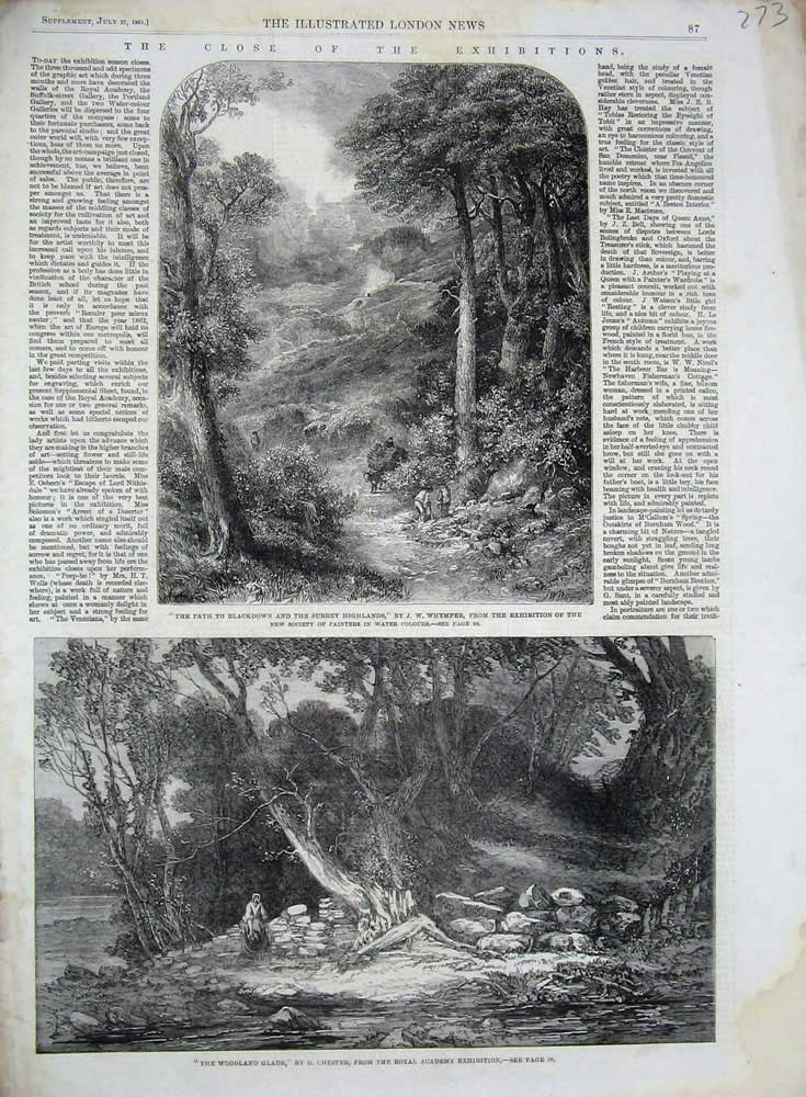 Original Old Antique Print 1861 Woodland Glade Trees Path Blackdown Surrey Art