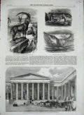 Original Old Antique Print 1859 Museum Tomb Mausolus Steinbock Inn Borca Gries