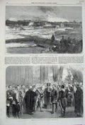 Old Antique Print 1867 Gun-Boat Southsea Castle Sultan Guildhall People 19th