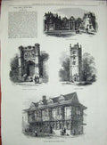Original Old Antique Print 1881 Ipswich Christchurch Park Preston Tower Market