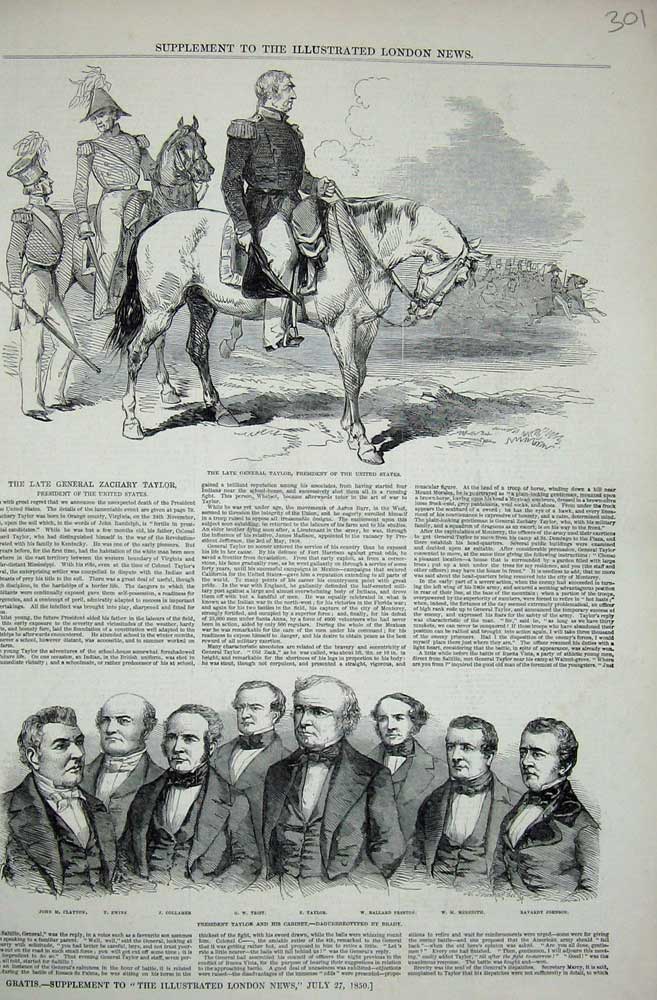 Old Antique Print 1850 General Taylor America Cabinet Clayton Preston Men 19th