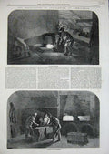 Original Old Antique Print 1851 Manufacture Gun-Barrels Birmingham Weapons War
