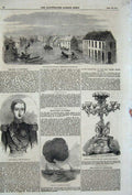 Original Old Antique Print 1854 Balloon Bombay Bernard Flood Doncaster Portugal